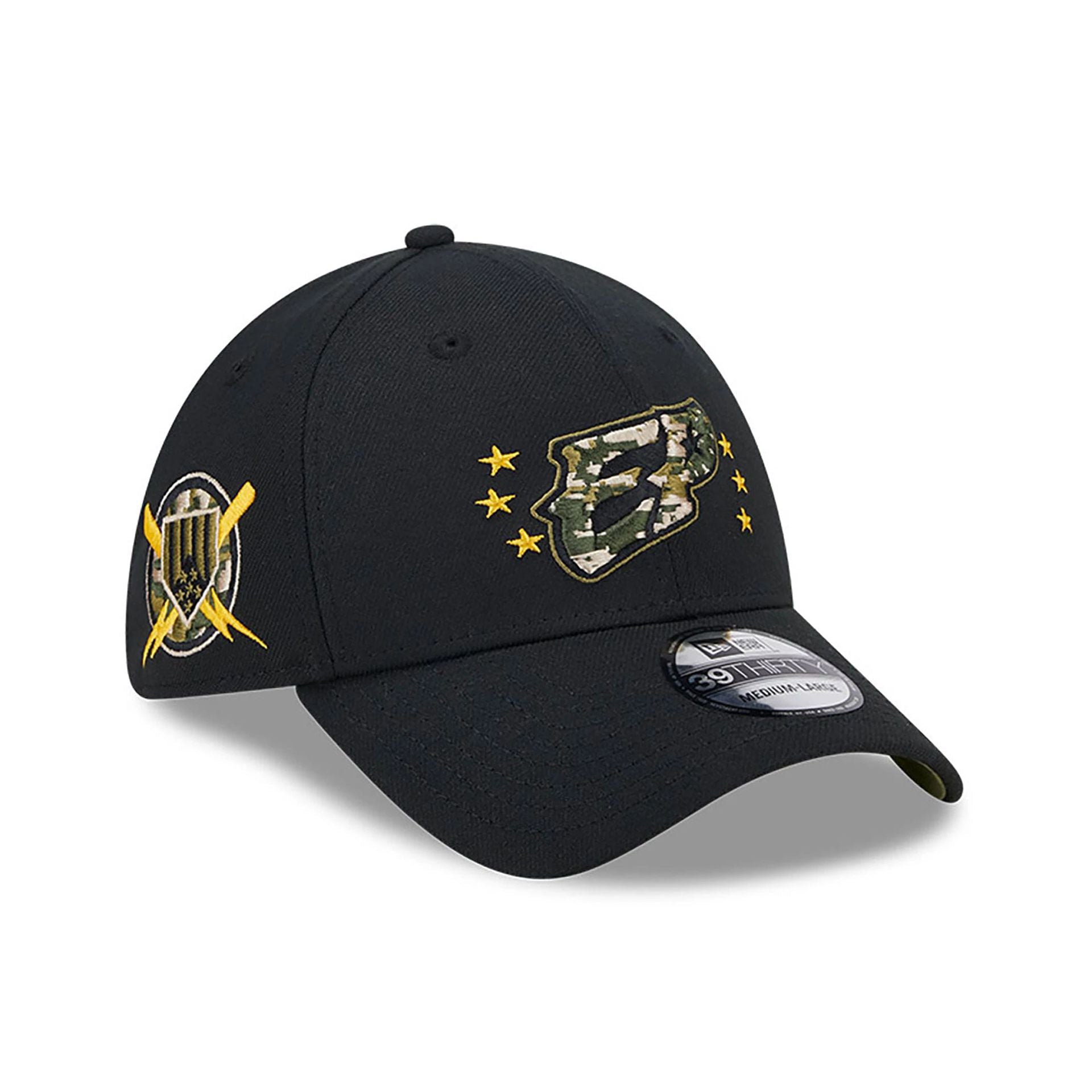 This is a El Paso Chihuahuas MiLB Armed Forces Day 2024 Black 39THIRTY Stretch Fit Cap 1