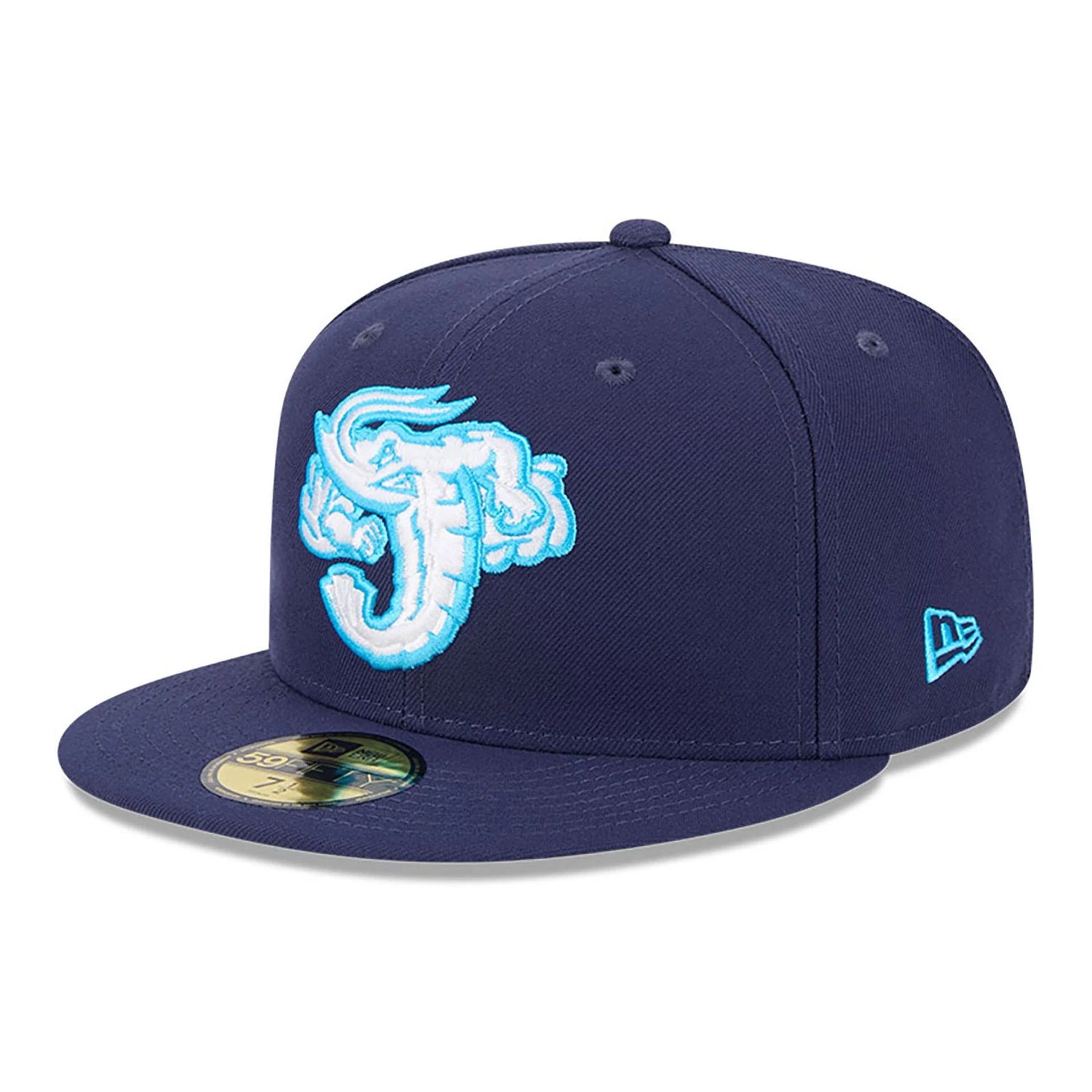 This is a Jacksonville Jumbo Shrimp MiLB Father's Day 2024 Navy 59FIFTY Fitted Cap 1