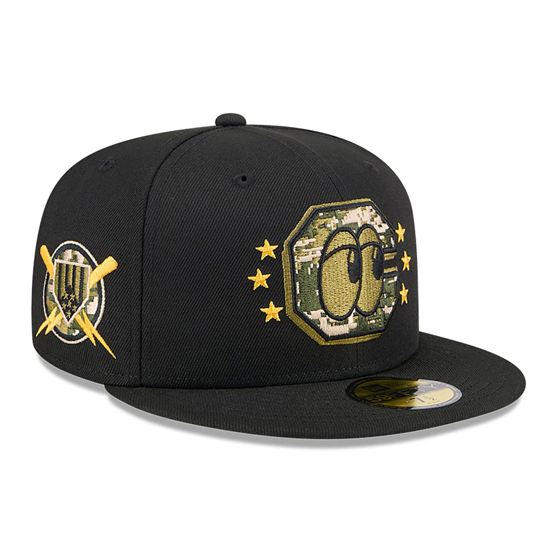 This is a Chattanooga Lookouts MiLB Armed Forces Day Black 59FIFTY Fitted Cap 1