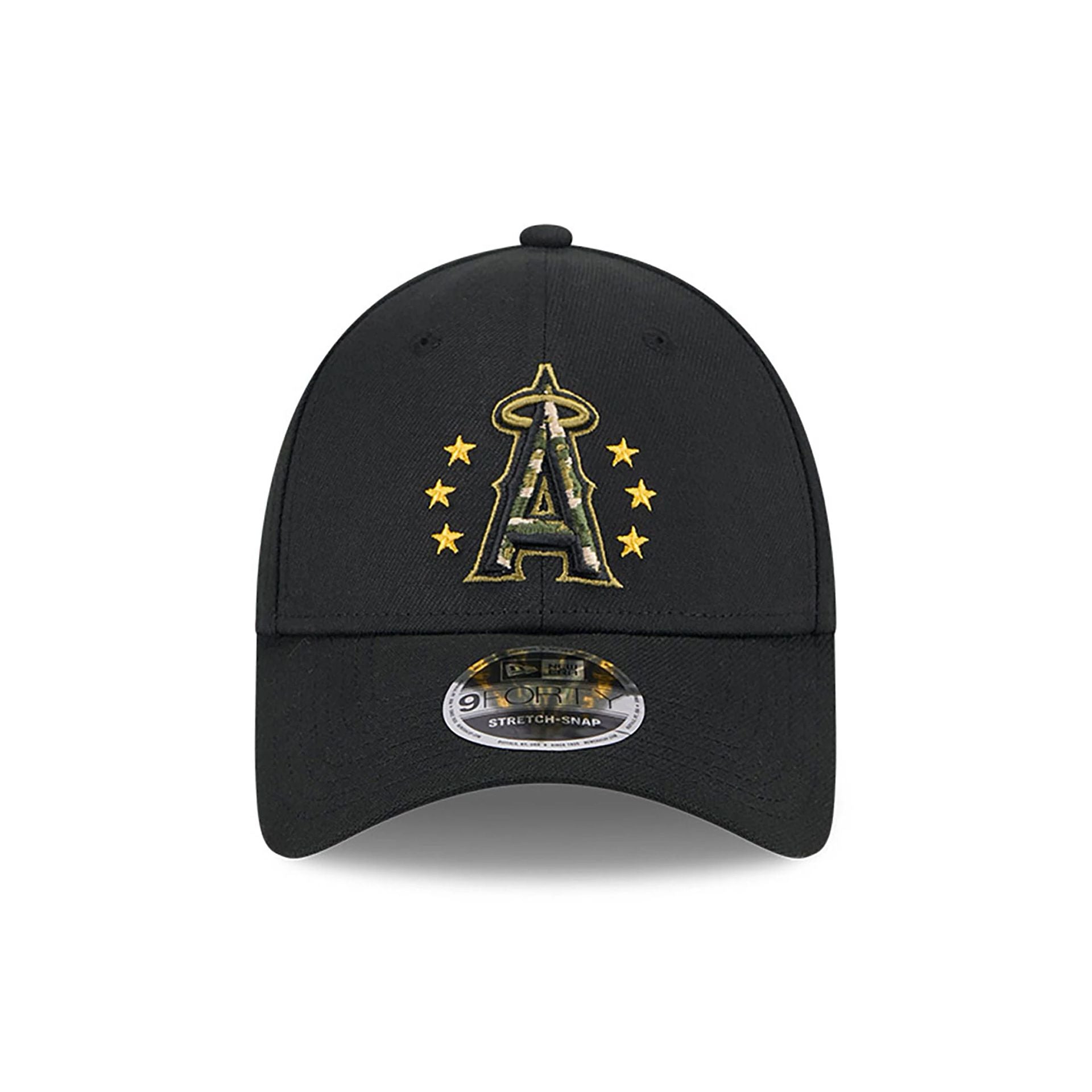 This is a LA Angels MLB Armed Forces Day 2024 Black 9FORTY Stretch Snap Cap 3