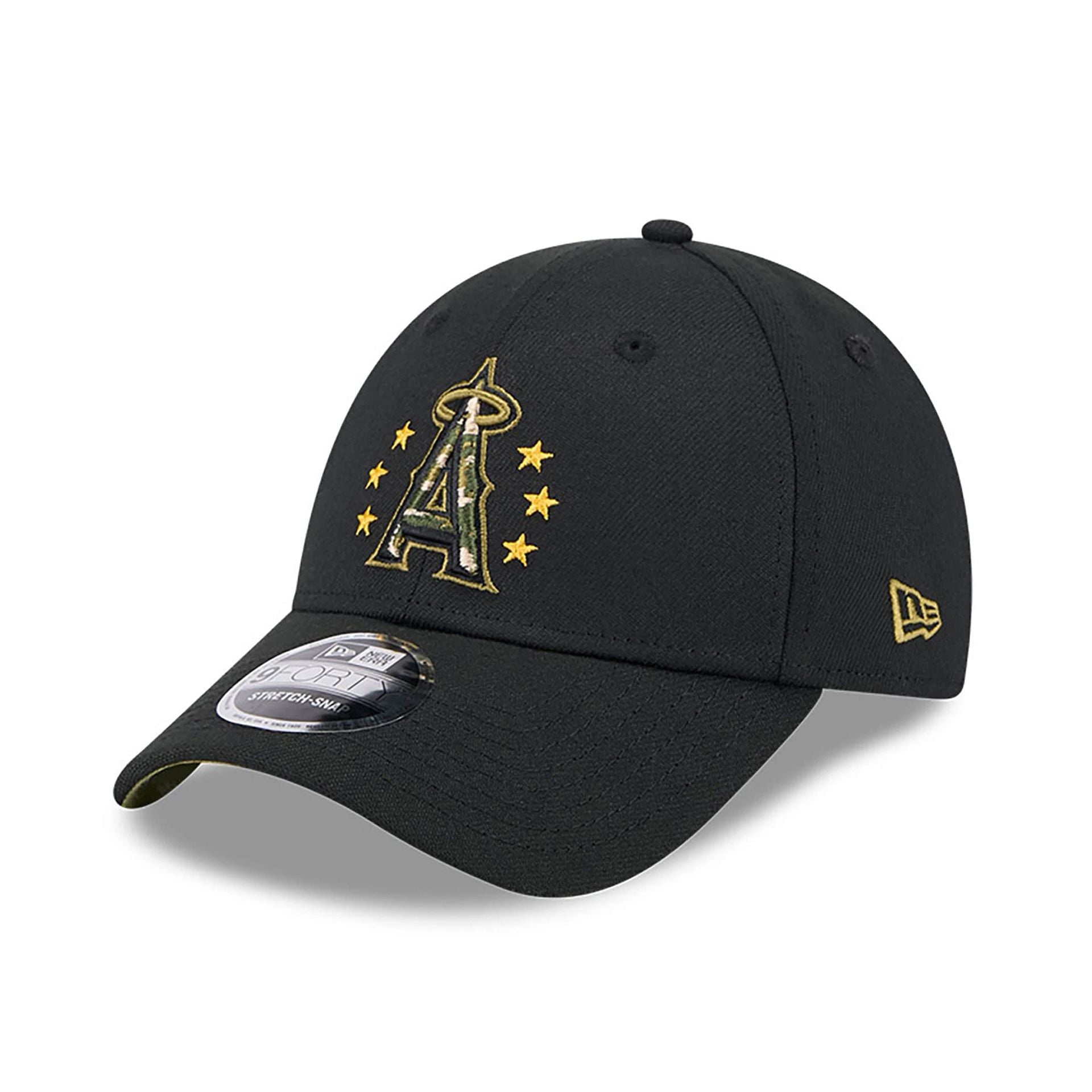 This is a LA Angels MLB Armed Forces Day 2024 Black 9FORTY Stretch Snap Cap 4