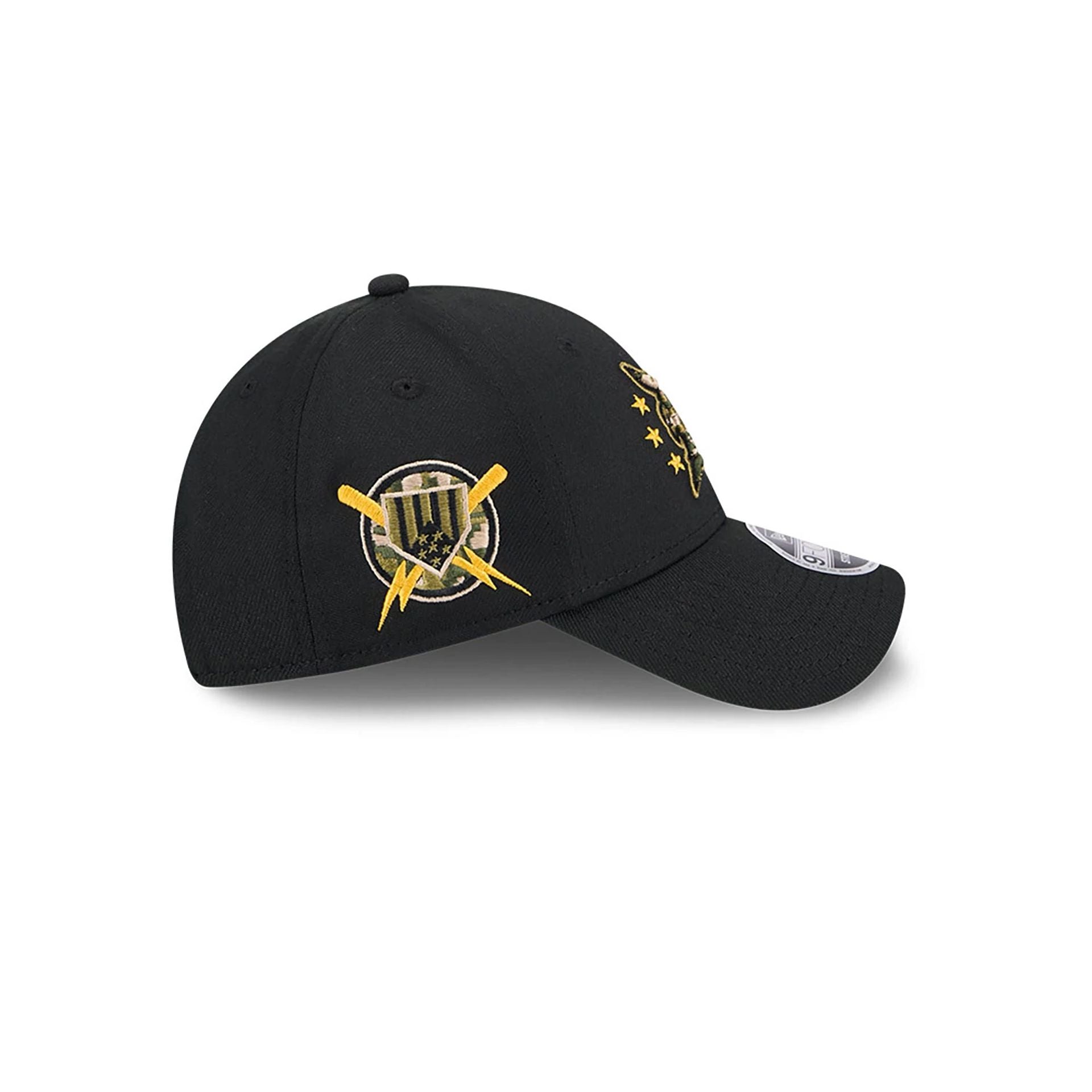 This is a Detroit Tigers MLB Armed Forces Day 2024 Black 9FORTY Stretch Snap Cap 6