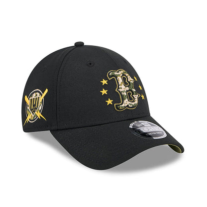 This is a Boston Red Sox MLB Armed Forces Day 2024 Black 9FORTY Stretch Snap Cap 1