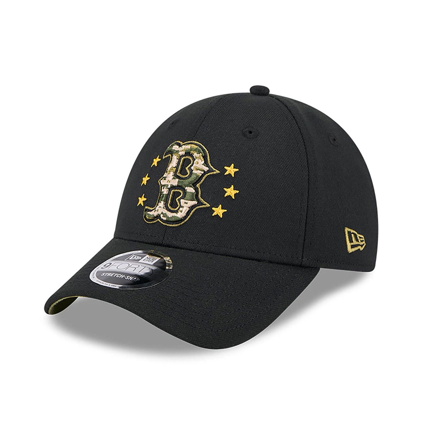 This is a Boston Red Sox MLB Armed Forces Day 2024 Black 9FORTY Stretch Snap Cap 4