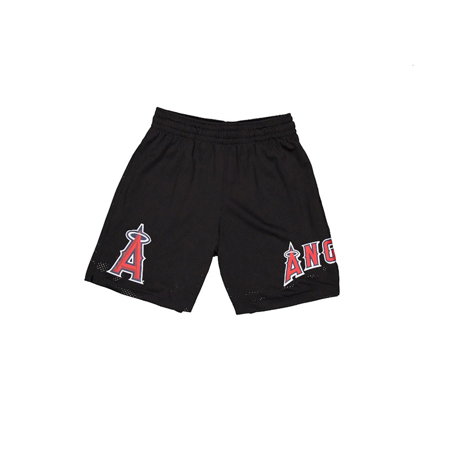 The Male model is wearing LA Angels MLB Custom Black Mesh Shorts 2