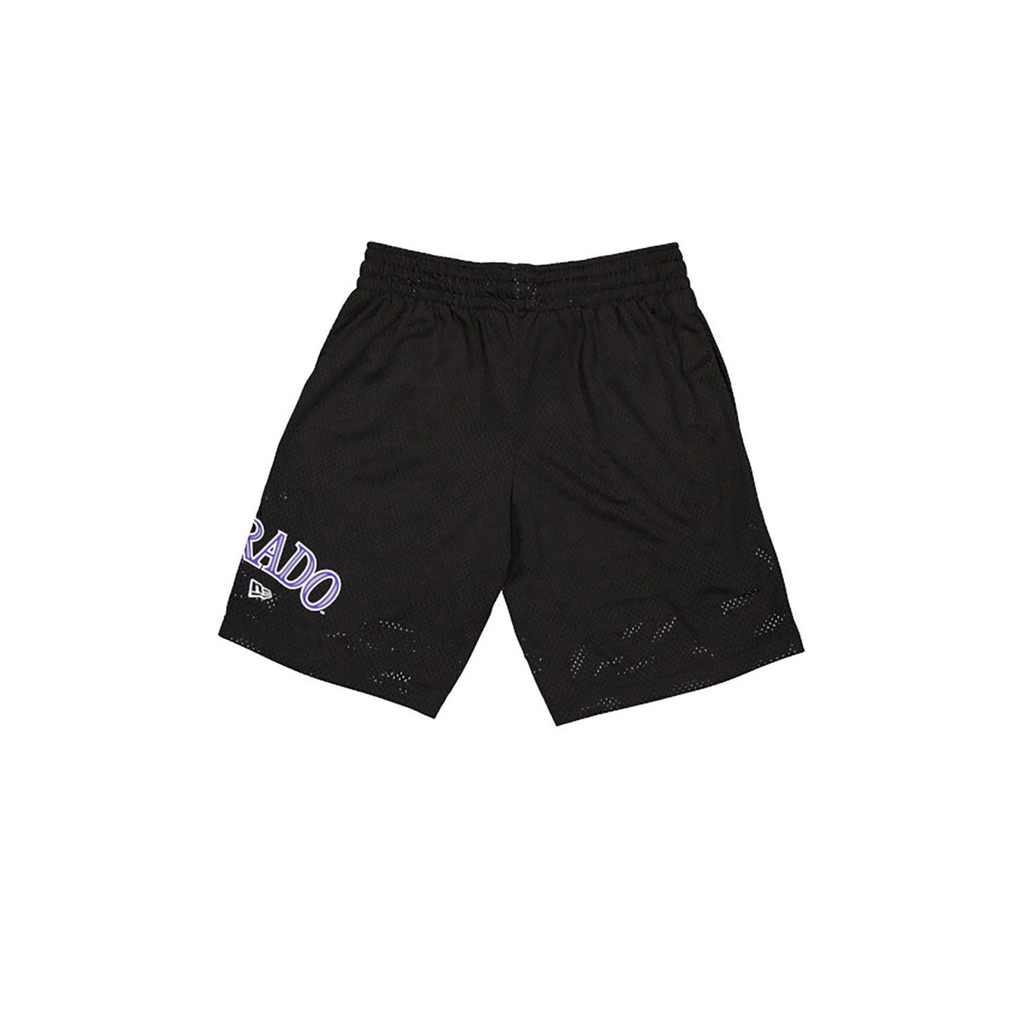 The Male model is wearing Colorado Rockies MLB Custom Black Mesh Shorts 2