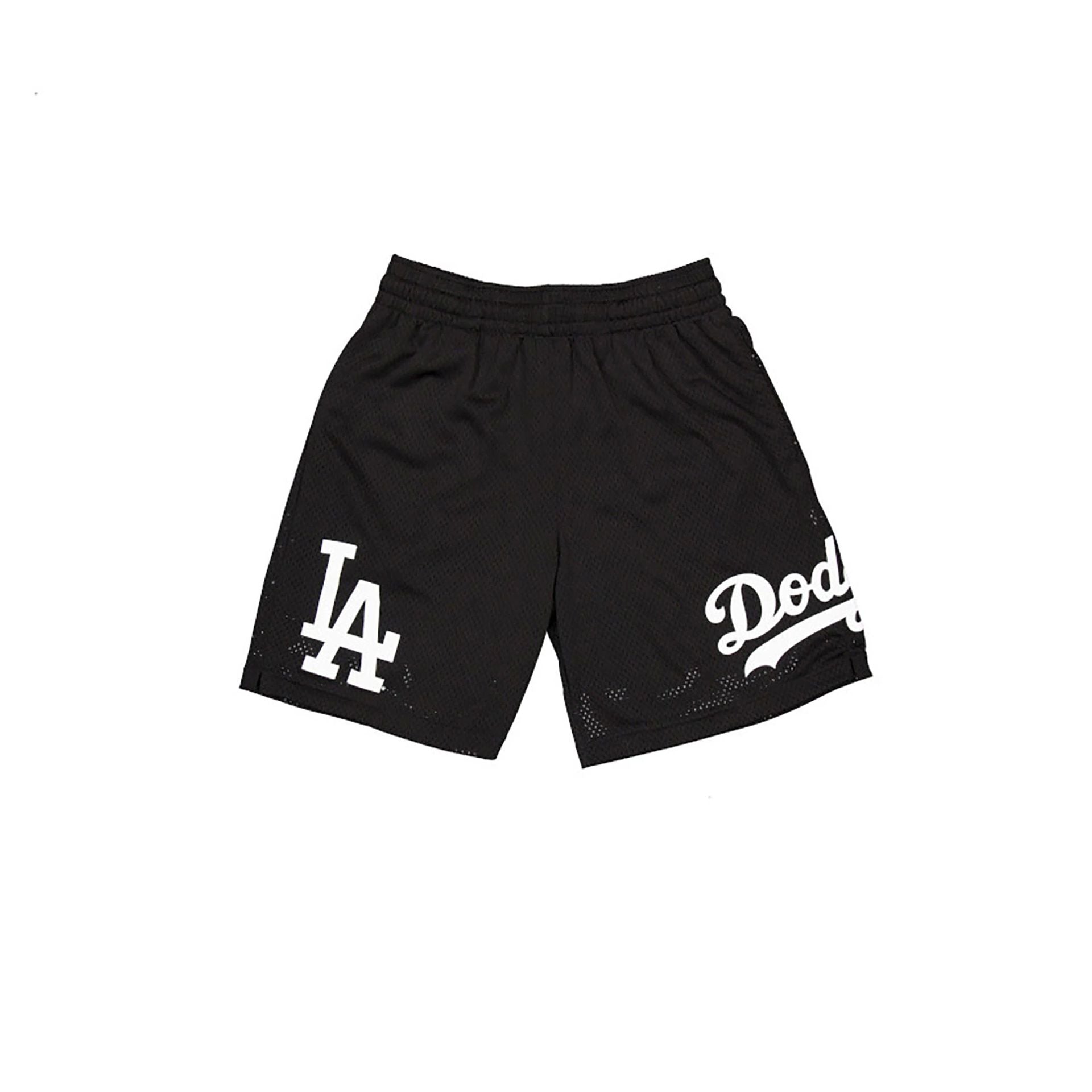 The Male model is wearing LA Dodgers MLB Custom Black Mesh Shorts 2