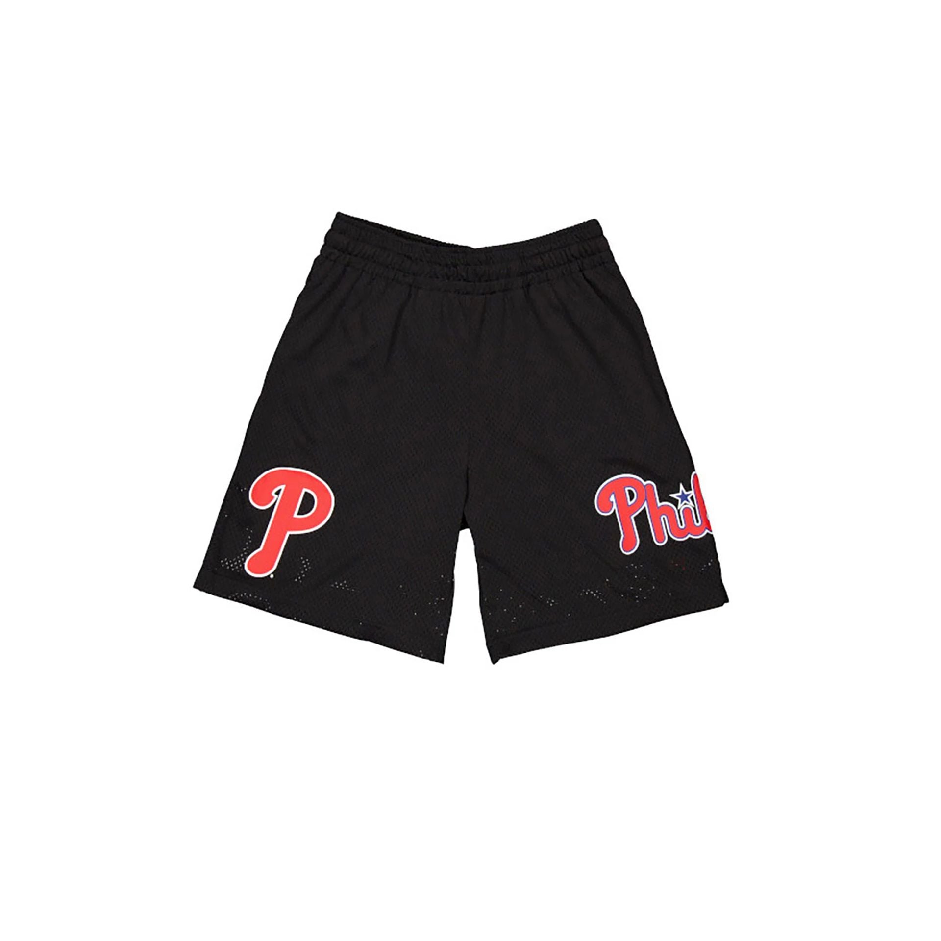 The Male model is wearing Philadelphia Phillies MLB Custom Black Mesh Shorts 1