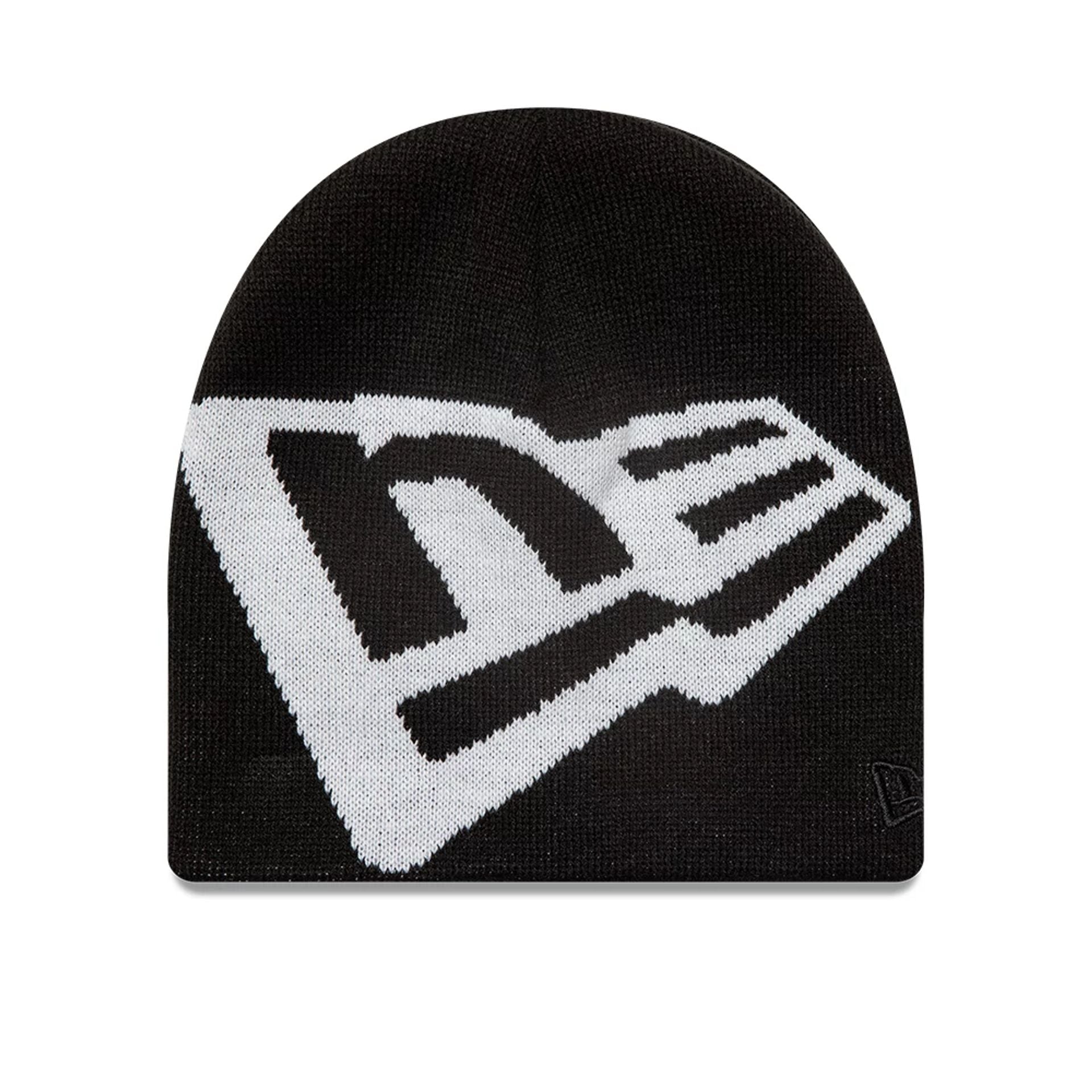 This is a New Era Flag Black Skull Knit Beanie Hat 1