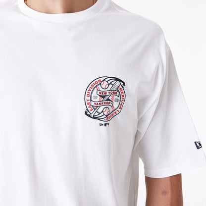 The Male model is wearing New York Yankees Baseball Oversized Graphic White T-Shirt 3