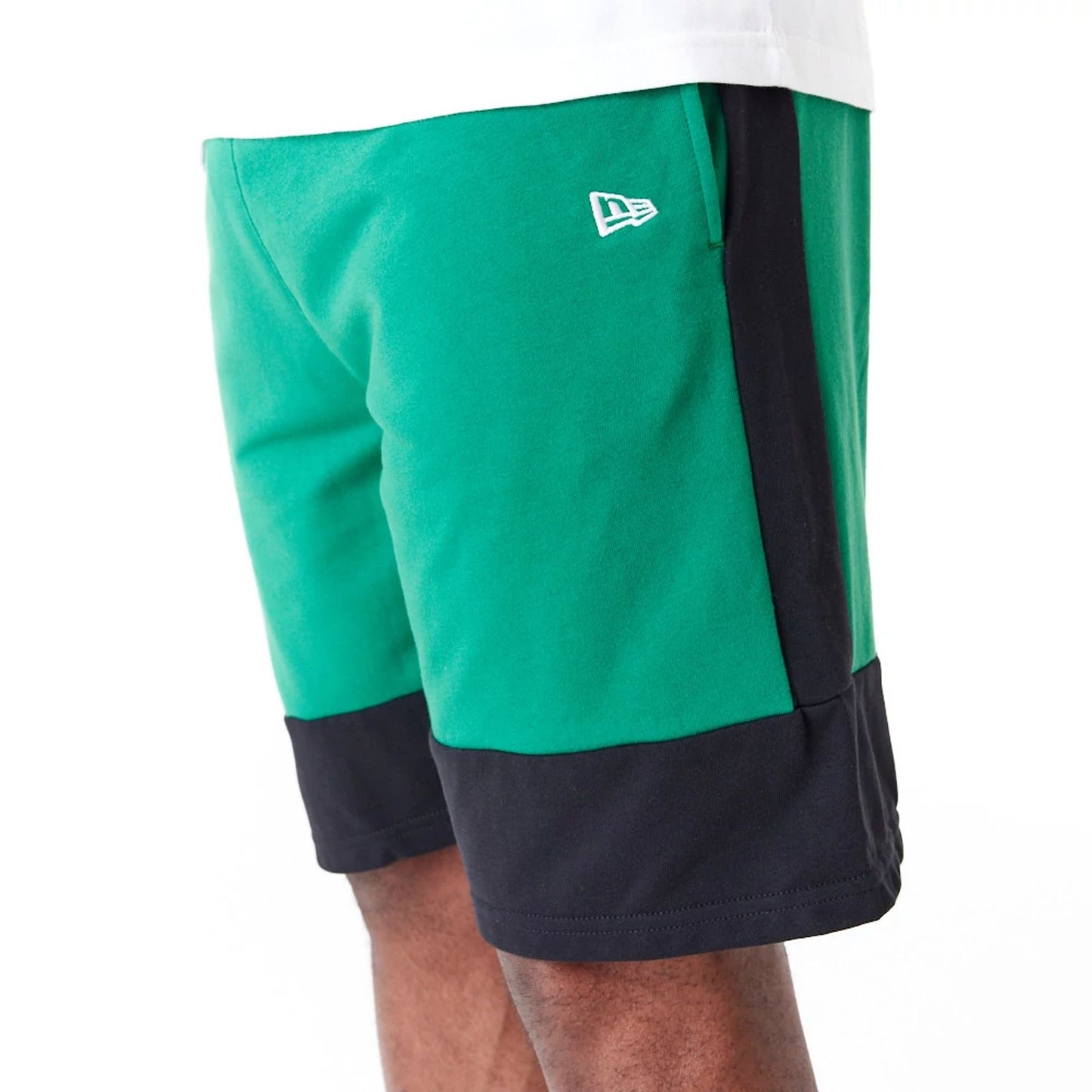 The Male model is wearing Boston Celtics NBA Colour Block Green Shorts 3