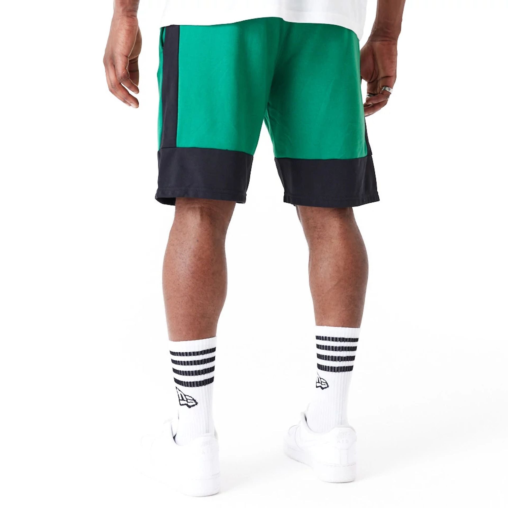 The Male model is wearing Boston Celtics NBA Colour Block Green Shorts 7