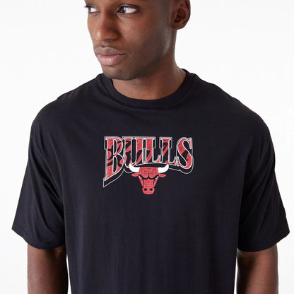 The Male model is wearing Chicago Bulls NBA Championship Black Oversized T-Shirt 7