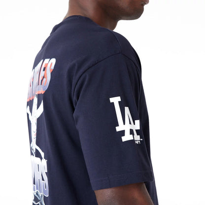 The Male model is wearing LA Dodgers Baseball Graphic Navy Oversized T-Shirt 4