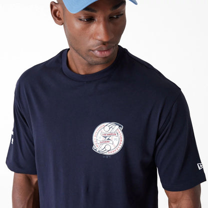 The Male model is wearing LA Dodgers Baseball Graphic Navy Oversized T-Shirt 6