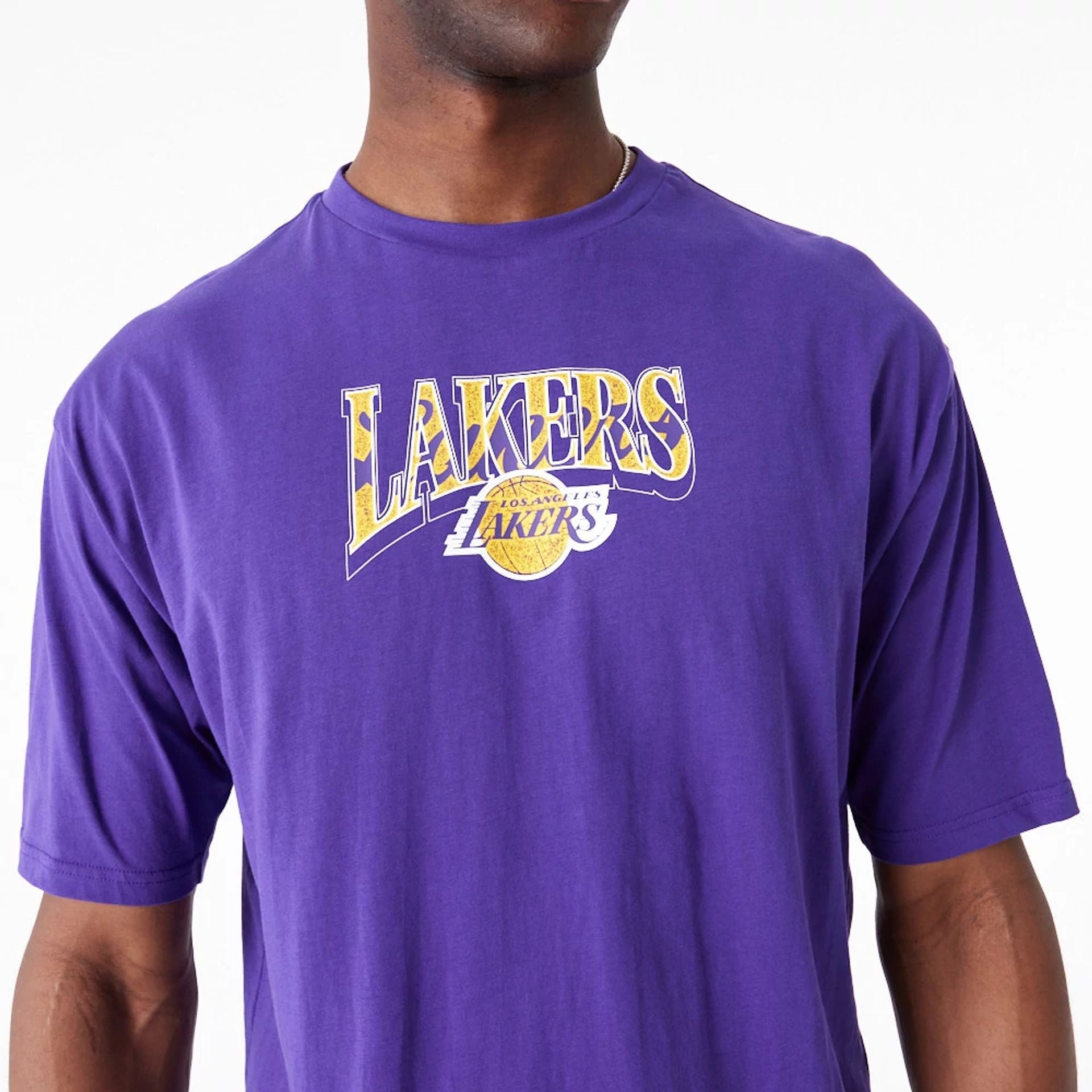 The Male model is wearing LA Lakers NBA Championship Purple Oversized T-Shirt 3