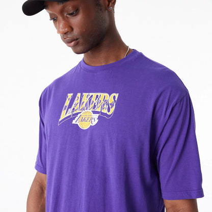 The Male model is wearing LA Lakers NBA Championship Purple Oversized T-Shirt 5