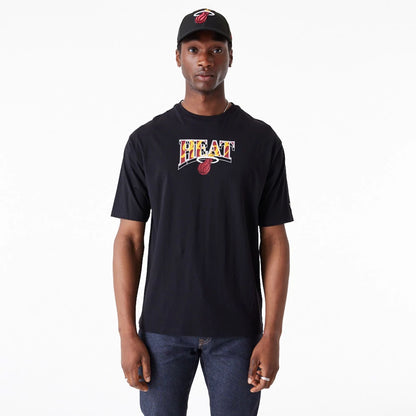 The Male model is wearing Miami Heat NBA Championship Black Oversized T-Shirt 1