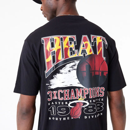 The Male model is wearing Miami Heat NBA Championship Black Oversized T-Shirt 5