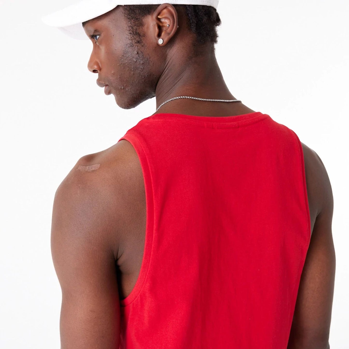 The Male model is wearing Chicago Bulls NBA Palm Tree Infill Red Tank Top 3