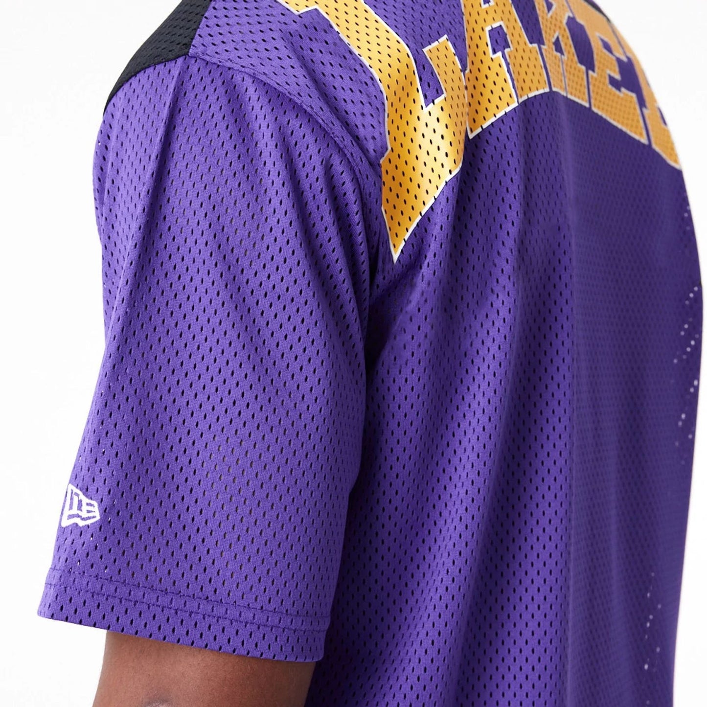 The Male model is wearing LA Lakers NBA Arch Graphic Jersey Purple T-Shirt 3