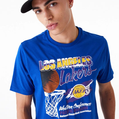 The Male model is wearing LA Lakers NBA Player Graphic Blue T-Shirt 5