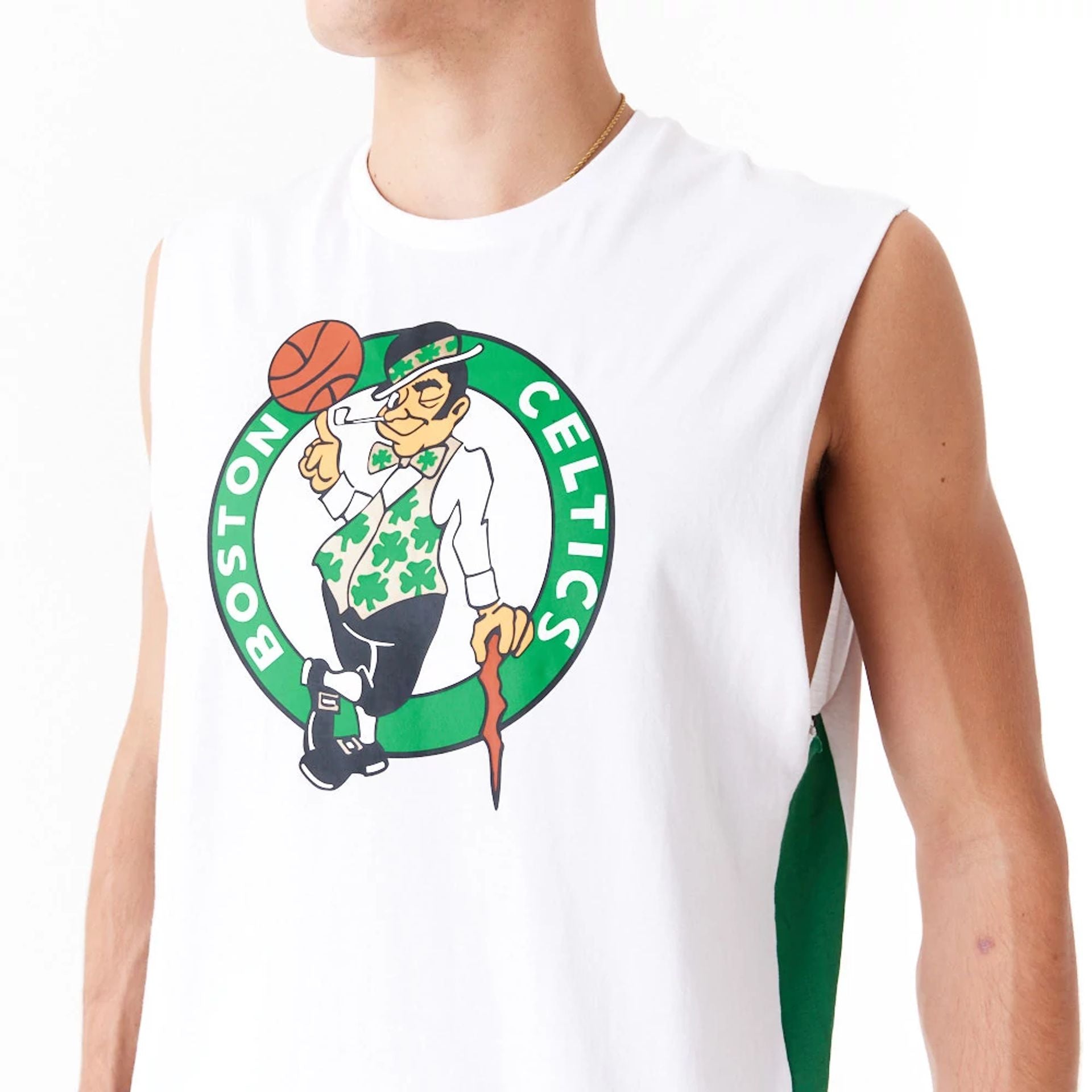 The Male model is wearing Boston Celtics Colour Block White Tank Top 5