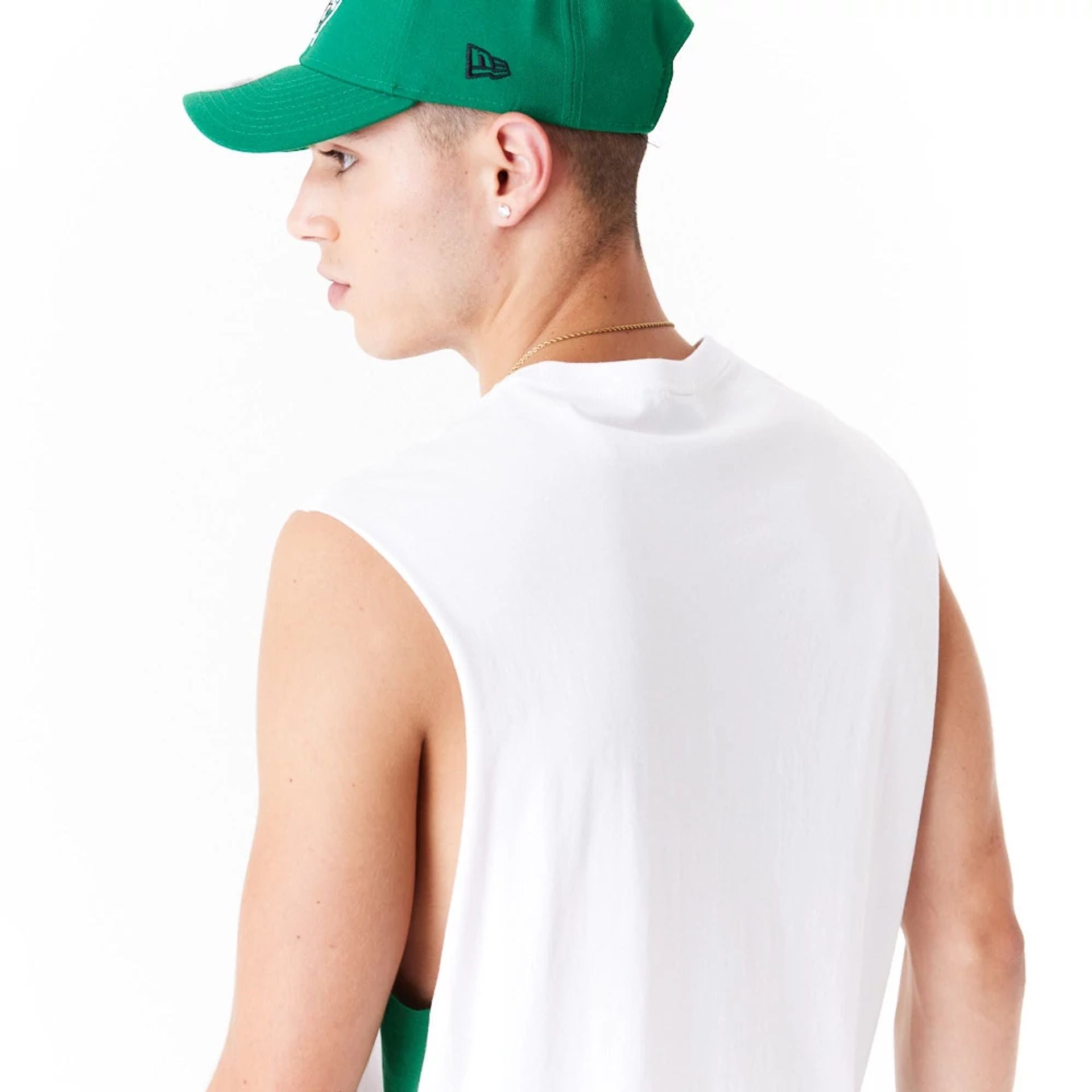 The Male model is wearing Boston Celtics Colour Block White Tank Top 6