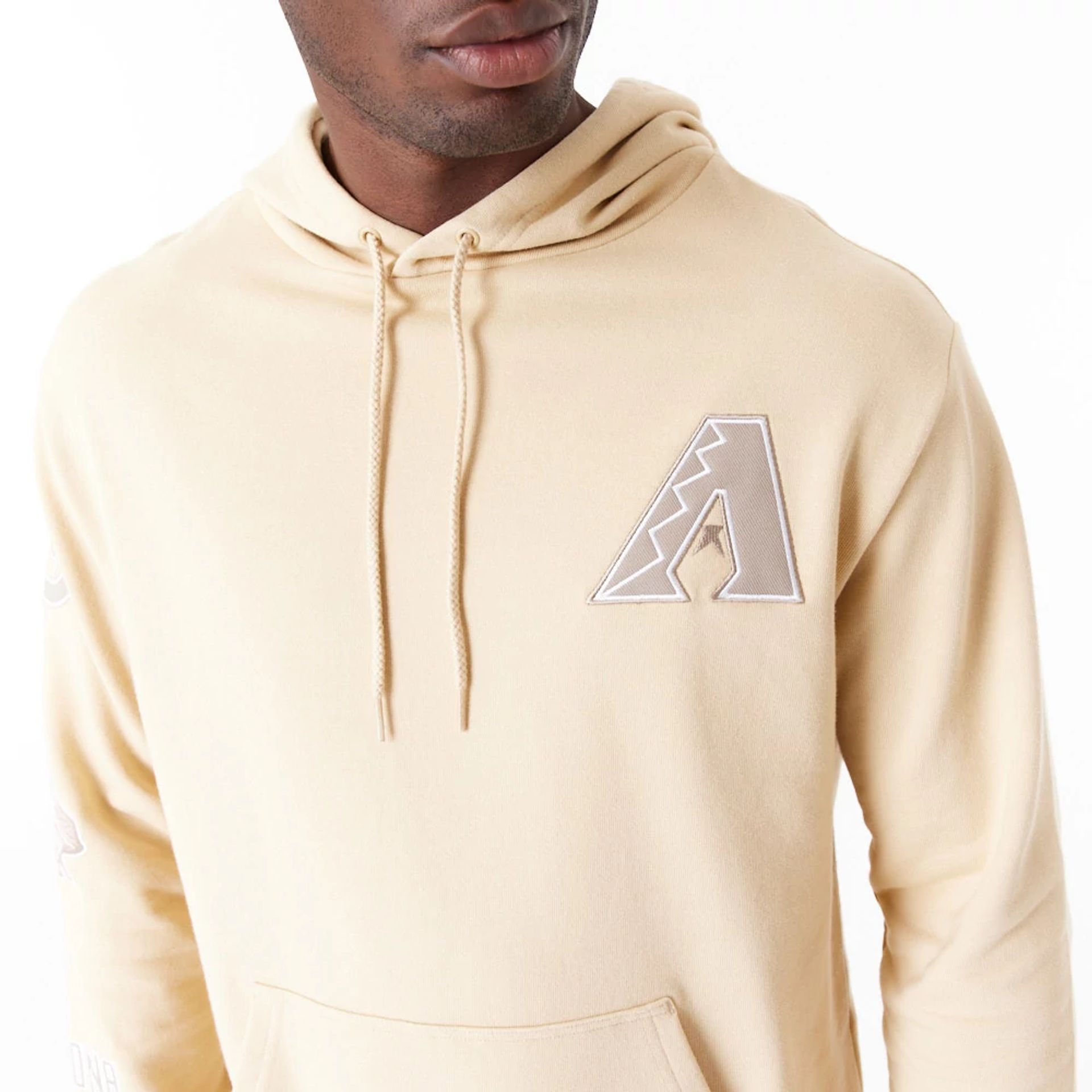 The Male model is wearing Arizona Diamondbacks MLB World Series Light Beige Oversized Pullover Hoodie 2