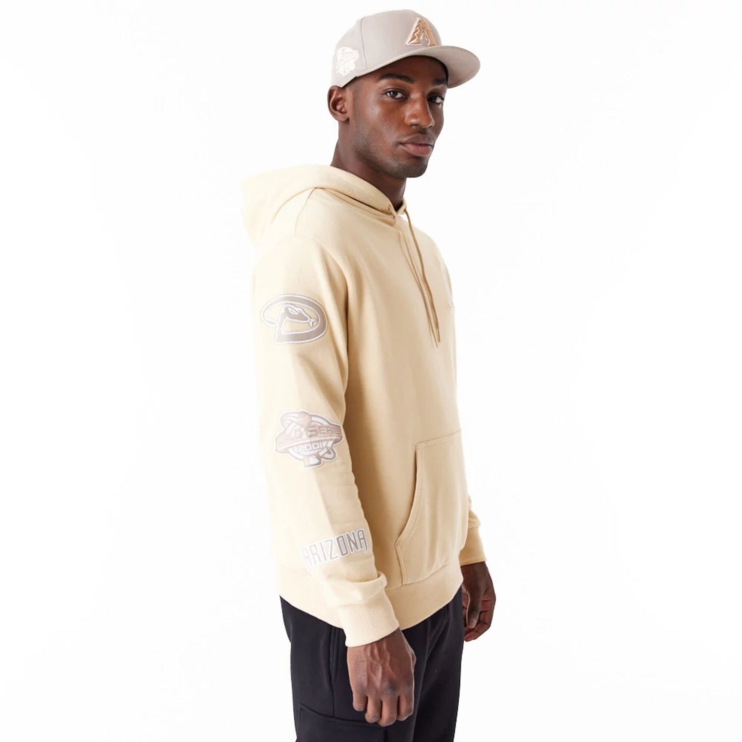 The Male model is wearing Arizona Diamondbacks MLB World Series Light Beige Oversized Pullover Hoodie 6