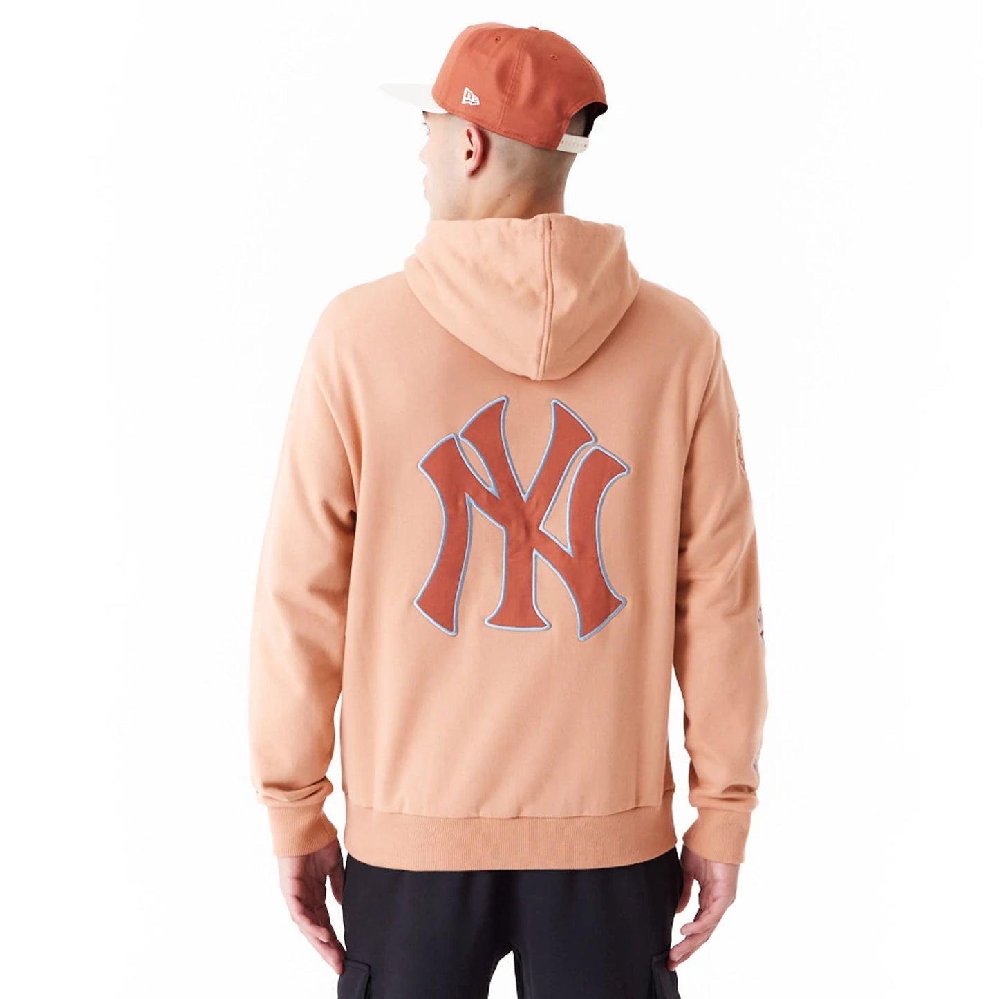 The Male model is wearing New York Yankees MLB World Series Brown Oversized Pullover Hoodie 2