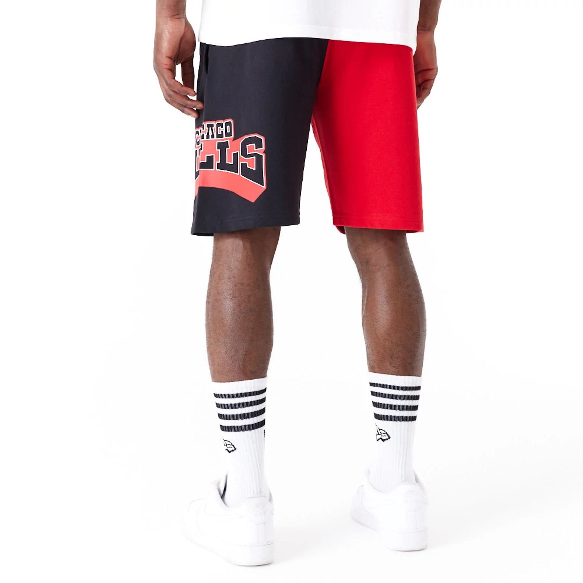 The Male model is wearing Chicago Bulls NBA Graphic Red Shorts 8