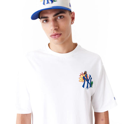 The Male model is wearing New York Yankees MLB Floral Graphic White Oversized T-Shirt 5