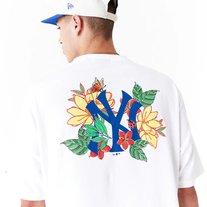 The Male model is wearing New York Yankees MLB Floral Graphic White Oversized T-Shirt 8