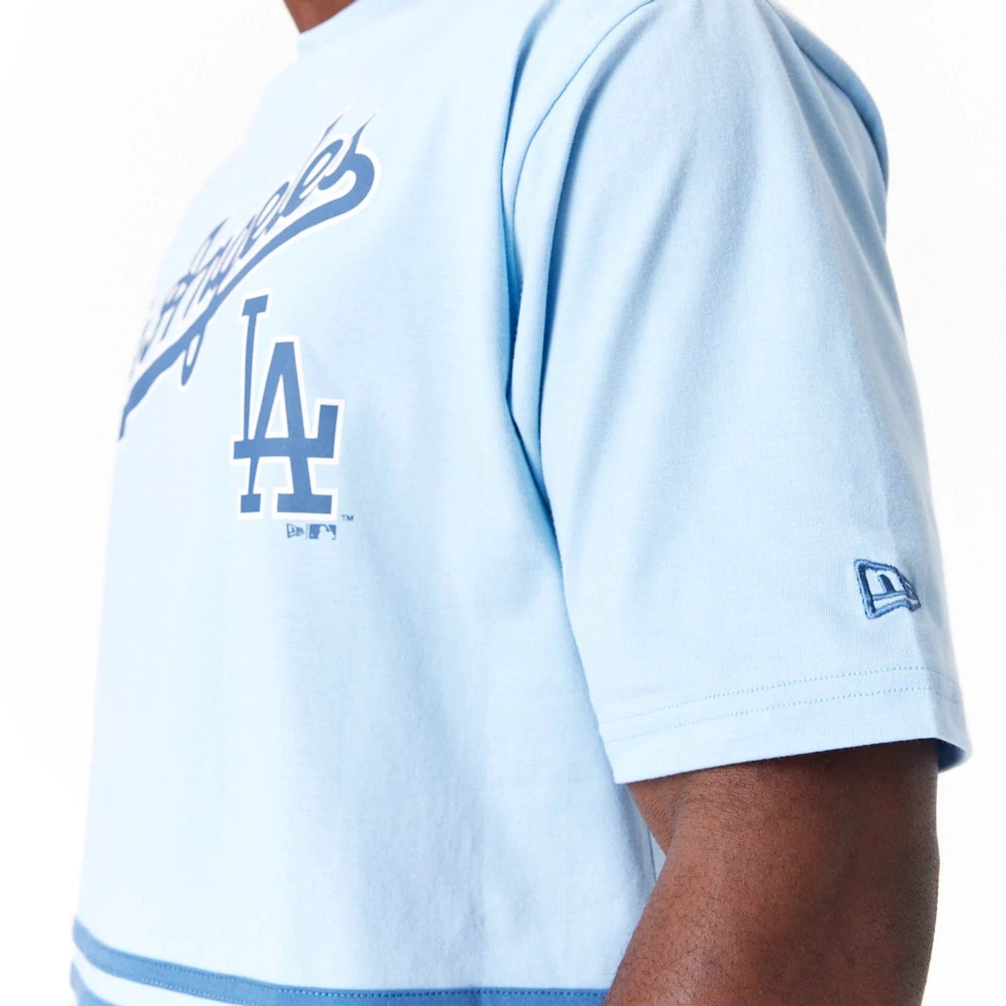 The Male model is wearing LA Dodgers World Series Pastel Blue Oversized T-Shirt 4