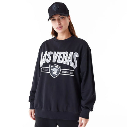 The Male model is wearing Las Vegas Raiders NFL Wordmark Black Crew Neck Sweatshirt 3