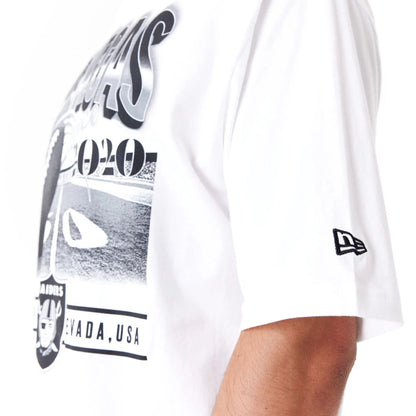 The Male model is wearing Las Vegas Raiders NFL Team Graphic White Oversized T-Shirt 7