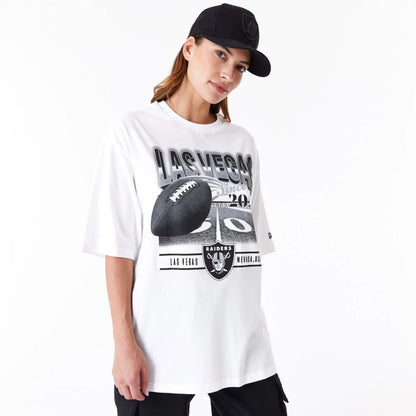 The Male model is wearing Las Vegas Raiders NFL Team Graphic White Oversized T-Shirt 2