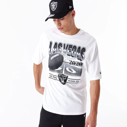 The Male model is wearing Las Vegas Raiders NFL Team Graphic White Oversized T-Shirt 3