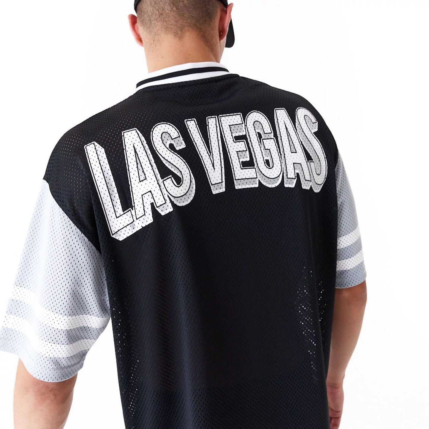 The Male model is wearing Las Vegas Raiders NFL Wordmark Graphic Grey T-Shirt 7