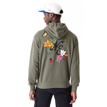 The Male model is wearing New Era Floral Graphic Green Oversized Pullover Hoodie 3