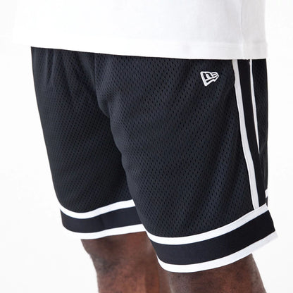 The Male model is wearing Las Vegas Raiders NFL Colour Block Black Shorts 7