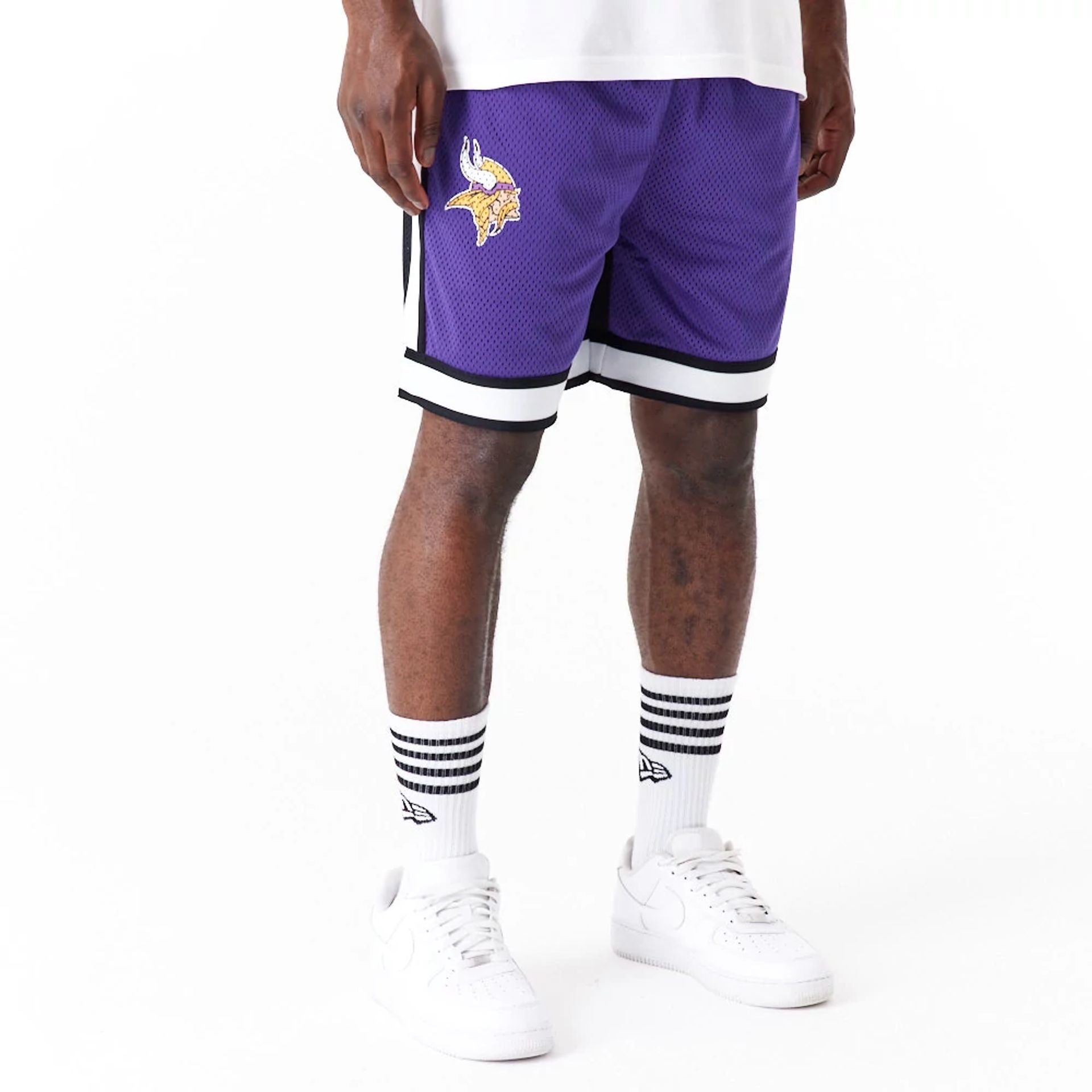 The Male model is wearing Minnesota Vikings NFL Colour Block Purple Shorts 9