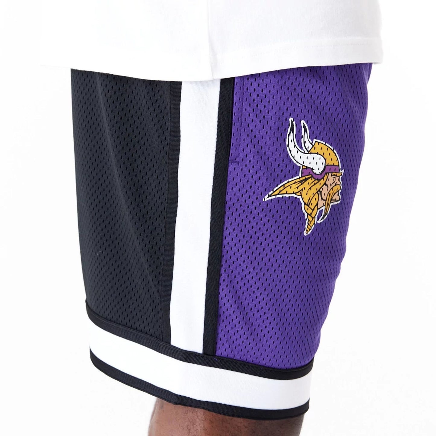 The Male model is wearing Minnesota Vikings NFL Colour Block Purple Shorts 7