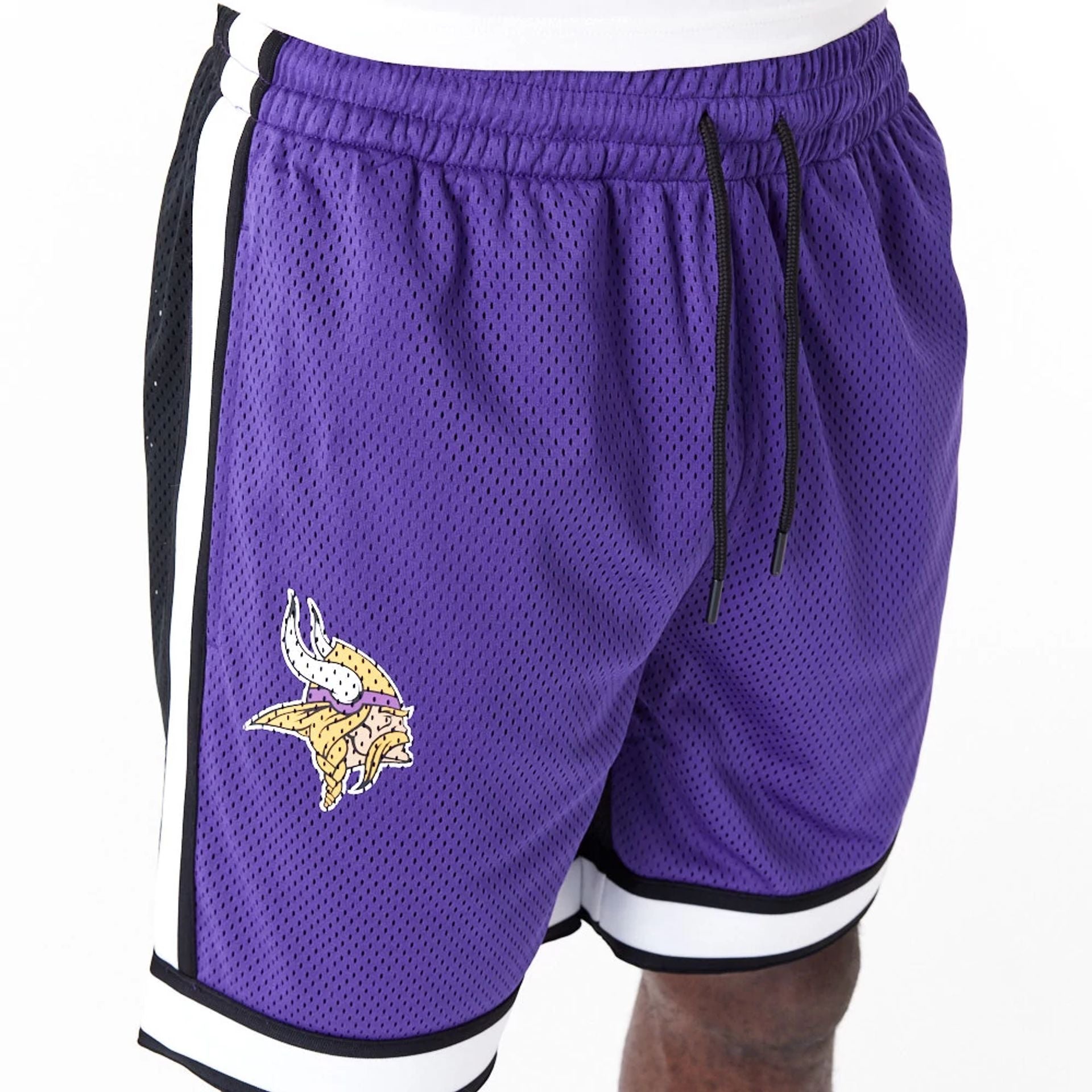 The Male model is wearing Minnesota Vikings NFL Colour Block Purple Shorts 1