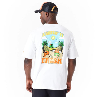 The Male model is wearing New Era Fruit Graphic White Oversized T-Shirt 6