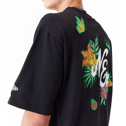 The Male model is wearing New Era Floral Graphic Black Oversized T-Shirt 4