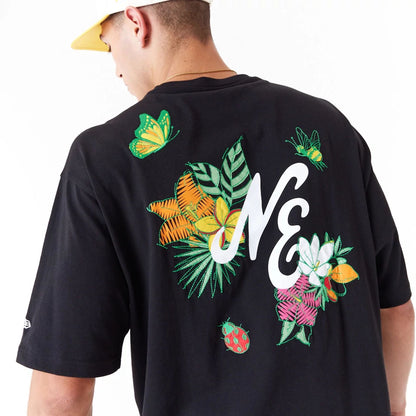 The Male model is wearing New Era Floral Graphic Black Oversized T-Shirt 6