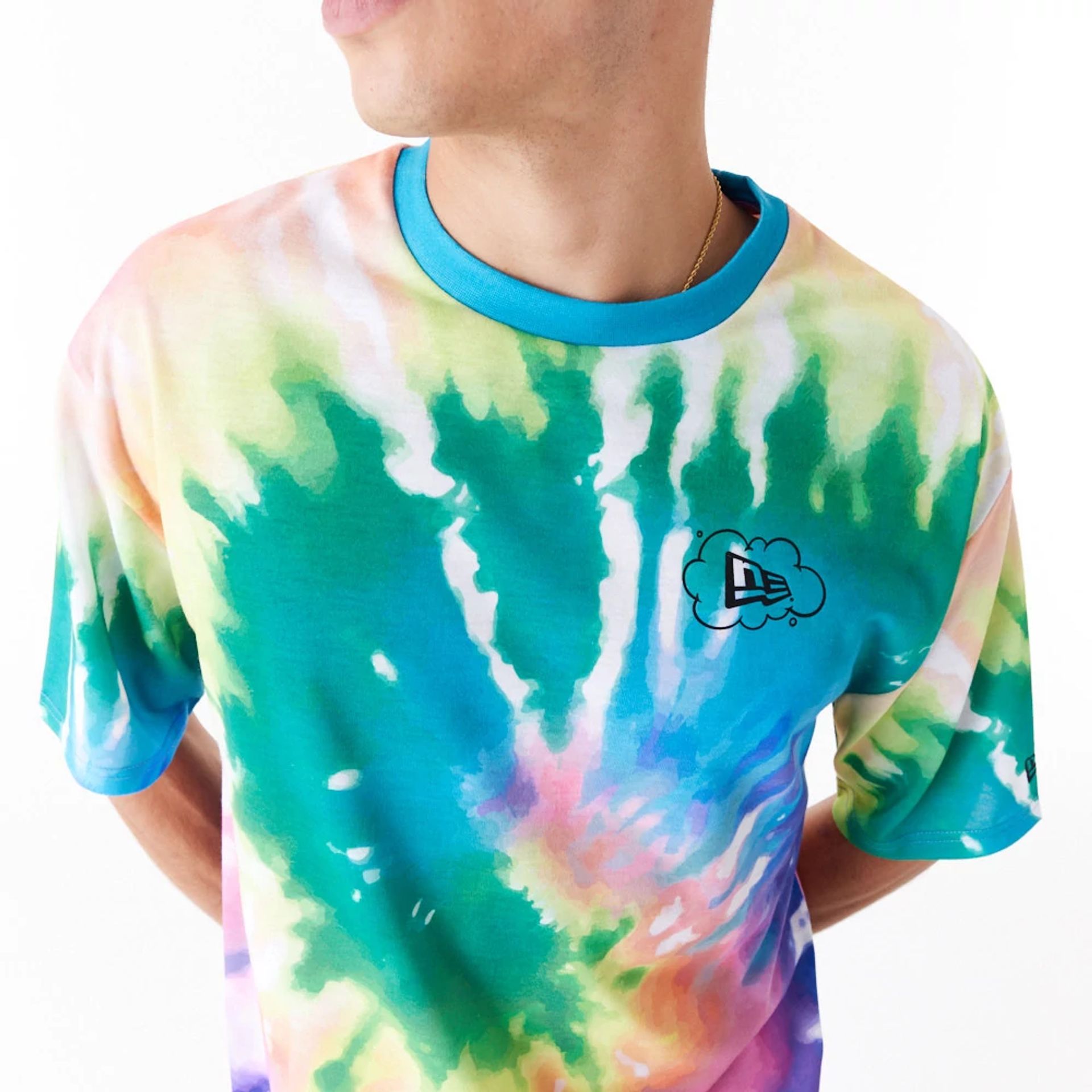 The Male model is wearing New Era Tie Dye Multi-Coloured Oversized T-Shirt 4