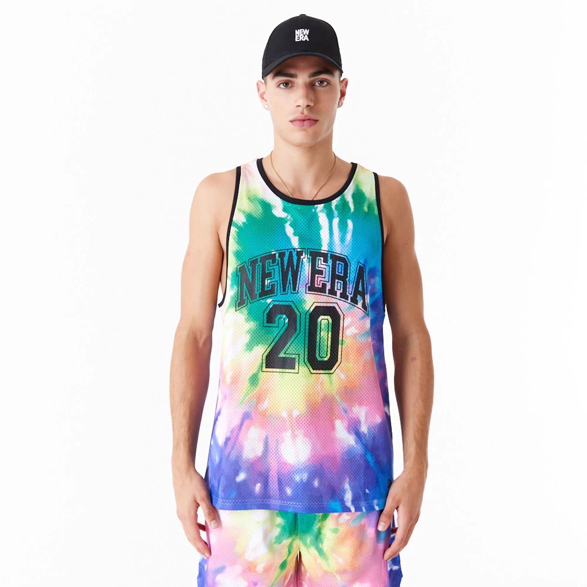 The Male model is wearing New Era Tie Dye Multi-Coloured Tank Top 1